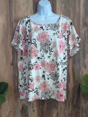 Fair Lady Floral Scoop Neck Short Sleeve Top 12          552A